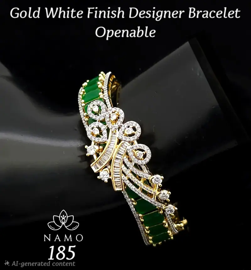 Plume Motif Openable Bracelet — Emerald Green