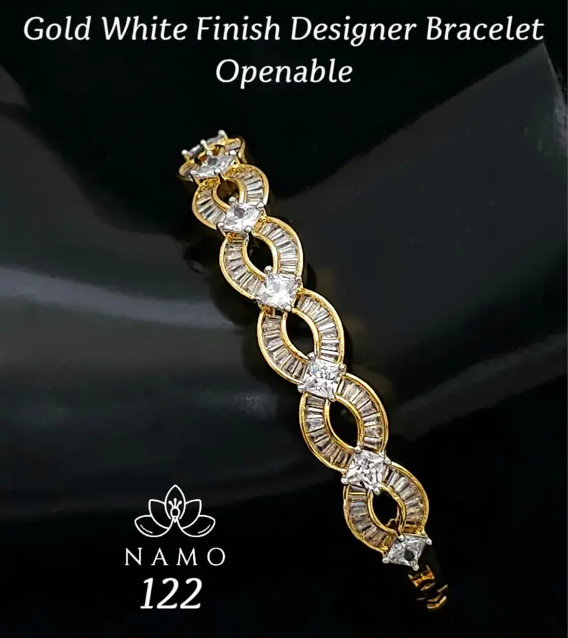 American Diamond Oval Link Bracelet — Gold White