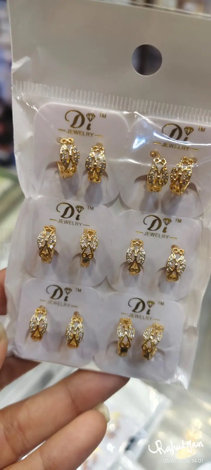 American Diamond Hoop Bali Earrings — Gold