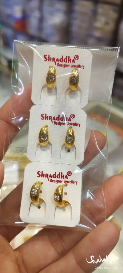 Single Stone Gold Bali Earrings