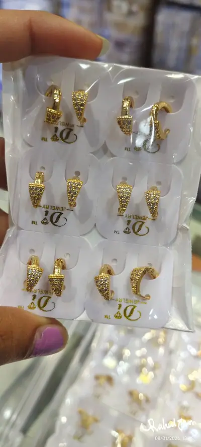 AD Studded Gold Bali Earrings