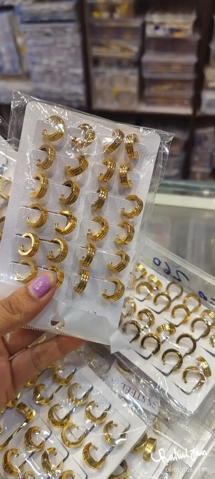 Ribbed Gold Huggie Hoops — Gold