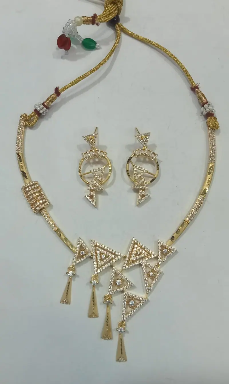 AD Tassel Drop Necklace Set — Gold