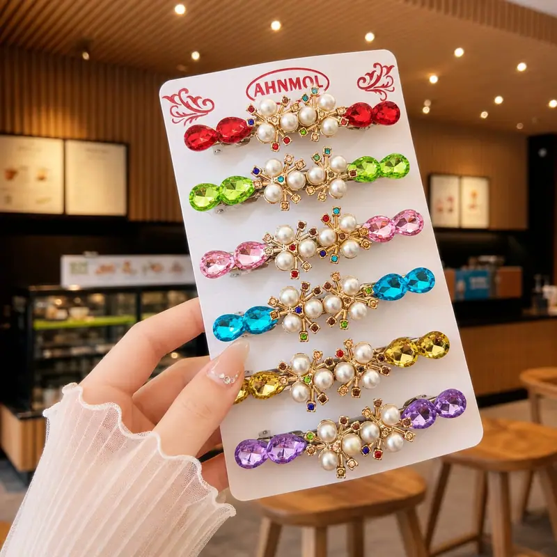 Pearl Crystal Hair Clip Set — Multicolour