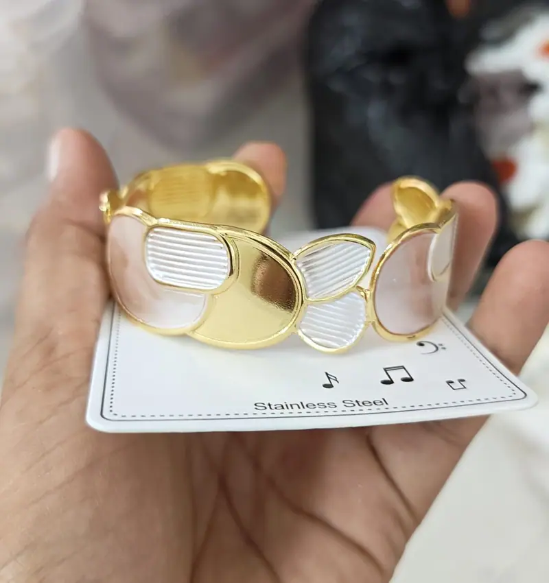 Enamel Petal Steel Cuff Bracelet — White