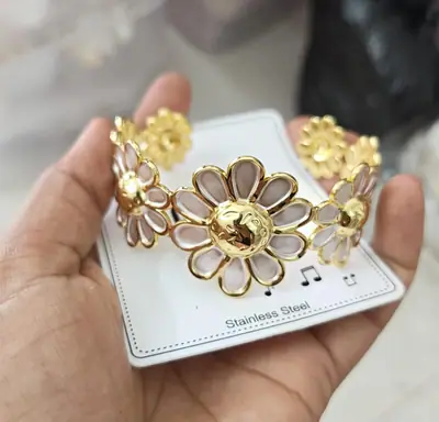 Daisy Floral Steel Cuff Bracelet