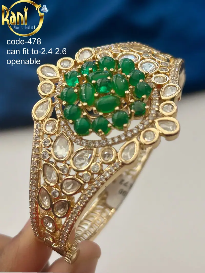 Emerald Cluster Polki Openable Kada — Emerald Green