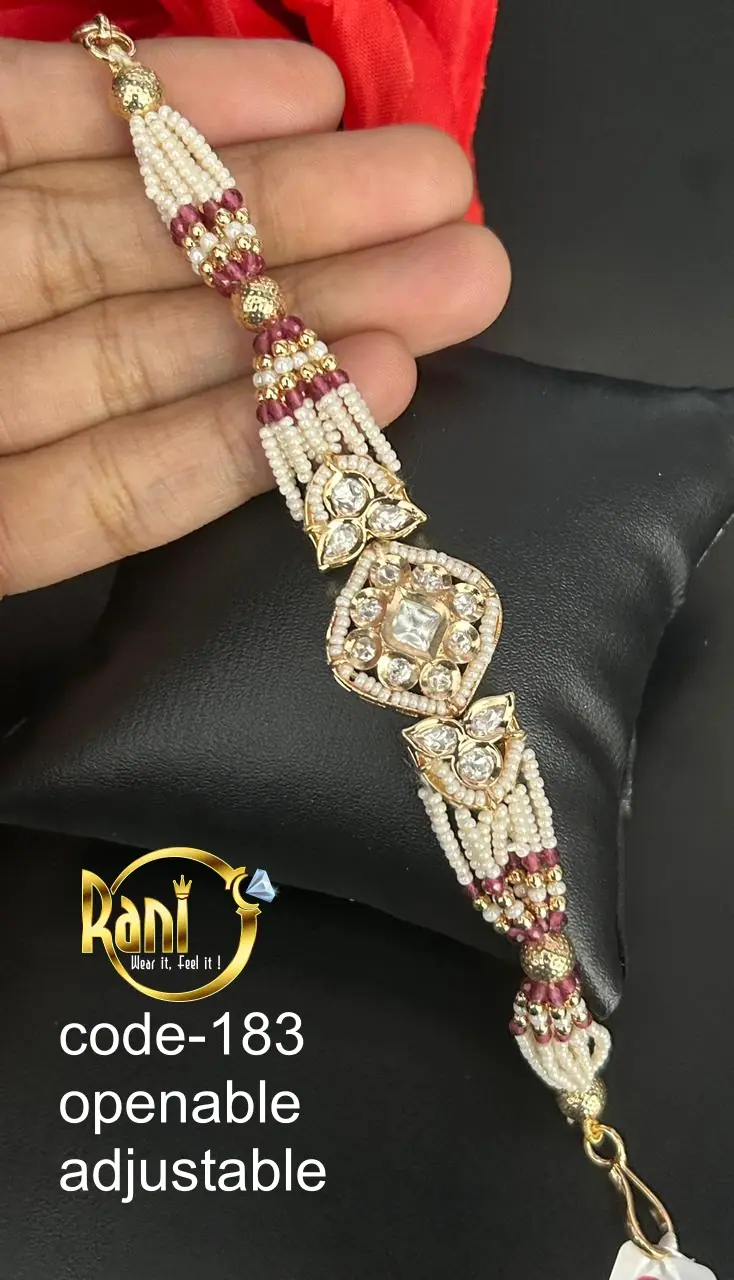 Polki Pearl Strand Openable Bracelet — Ruby Red
