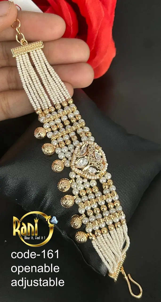 Pearl Strand Polki Adjustable Bracelet — Pearl White