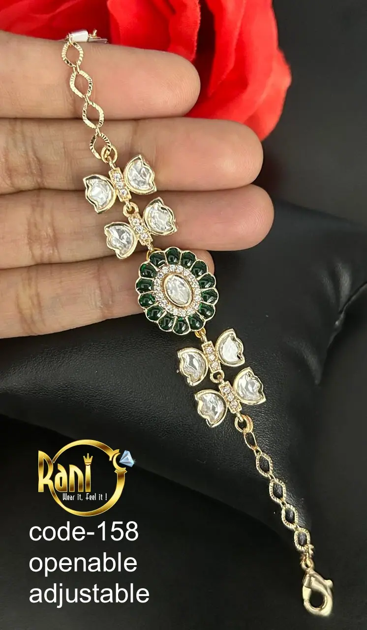 Polki Floral Adjustable Bracelet — Emerald Green