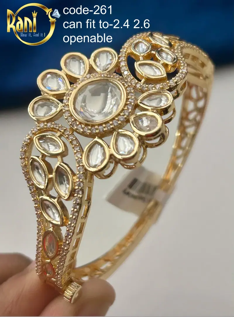 Polki Floral Openable Kada — Crystal White