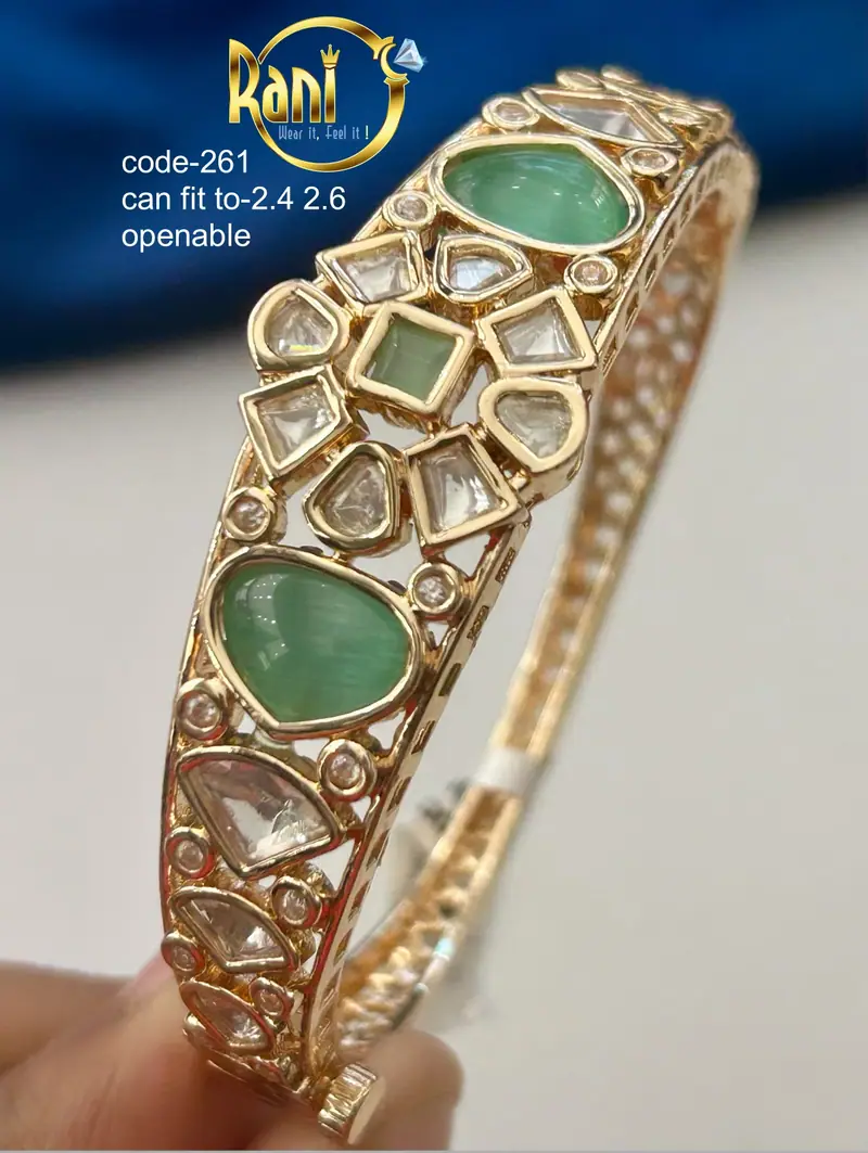 Cabochon Stone Polki Kada — Mint Green