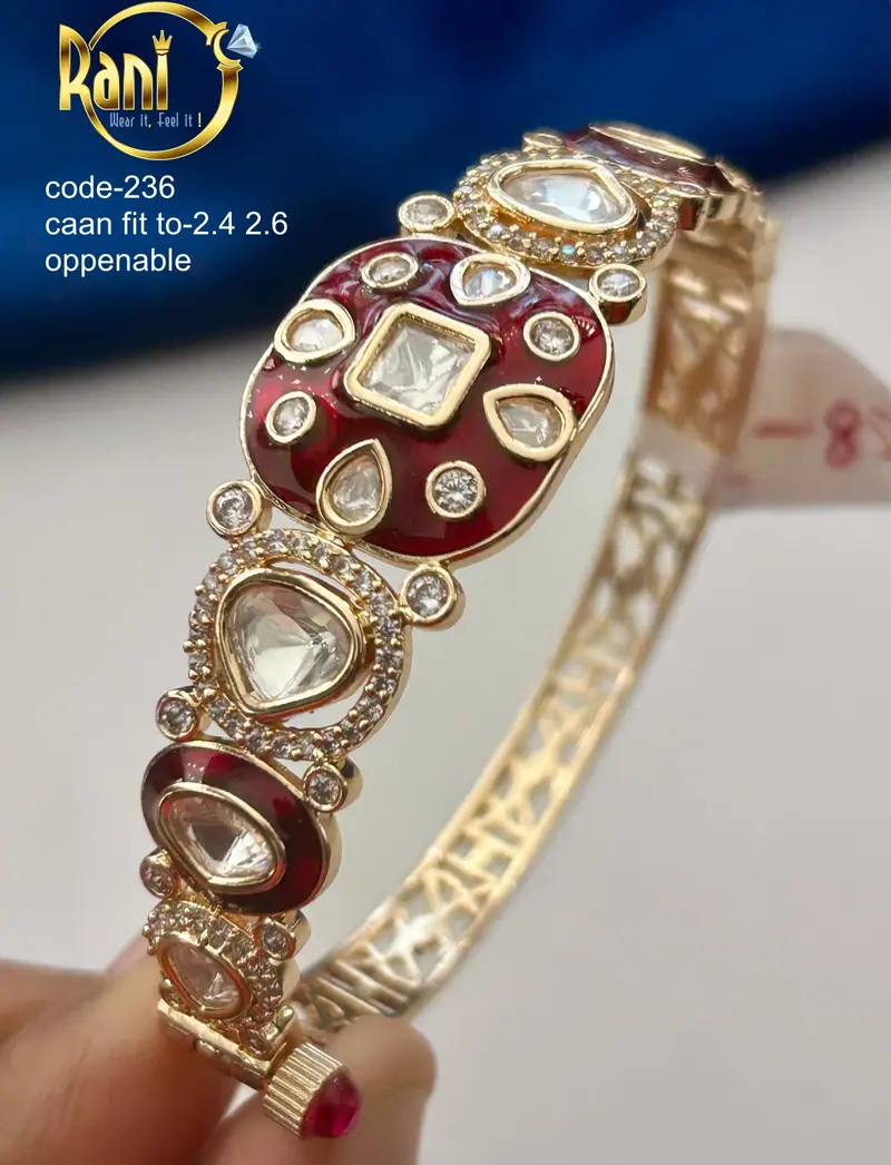 Meenakari Polki Openable Kada — Maroon