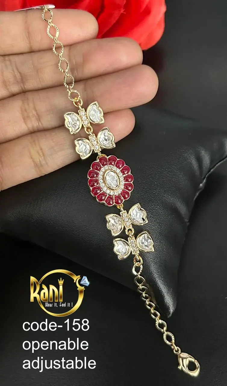 Polki Floral Adjustable Bracelet — Ruby Pink