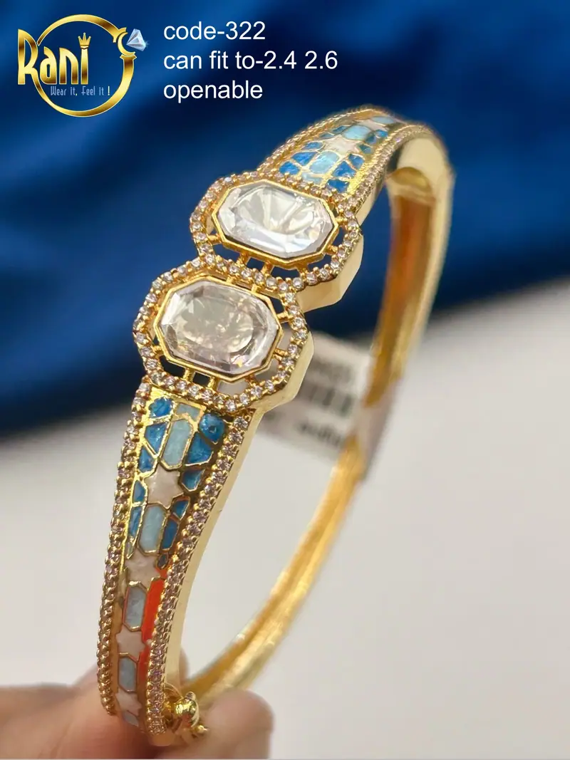 Meenakari Inlay Polki Openable Kada — Turquoise Blue