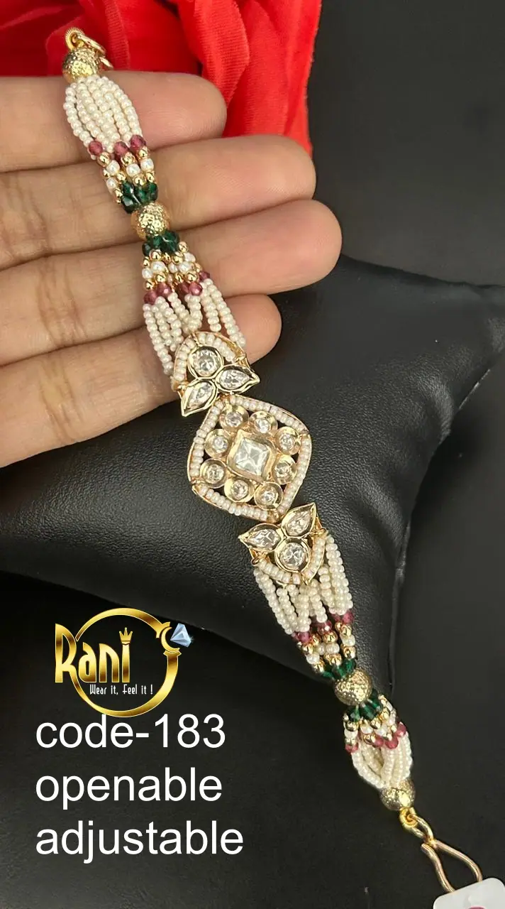 Polki Pearl Strand Openable Bracelet — Multicolour