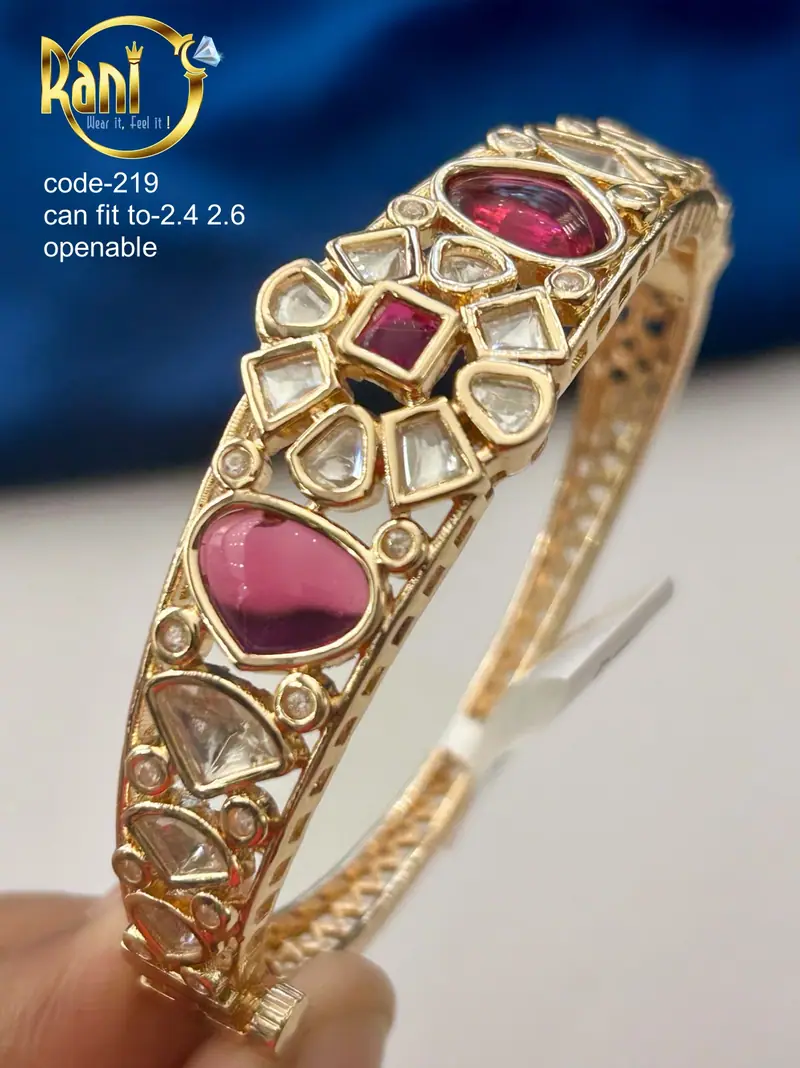 Polki Cabochon Openable Kada — Ruby Red