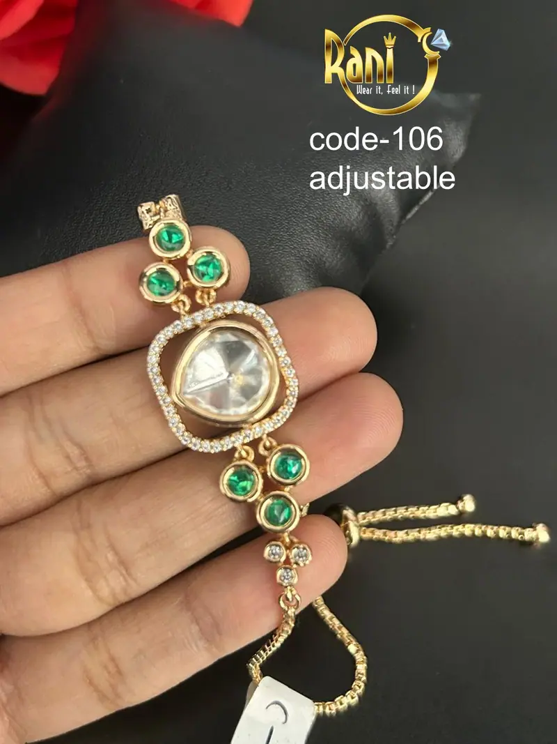 Emerald Polki Adjustable Bracelet — Green