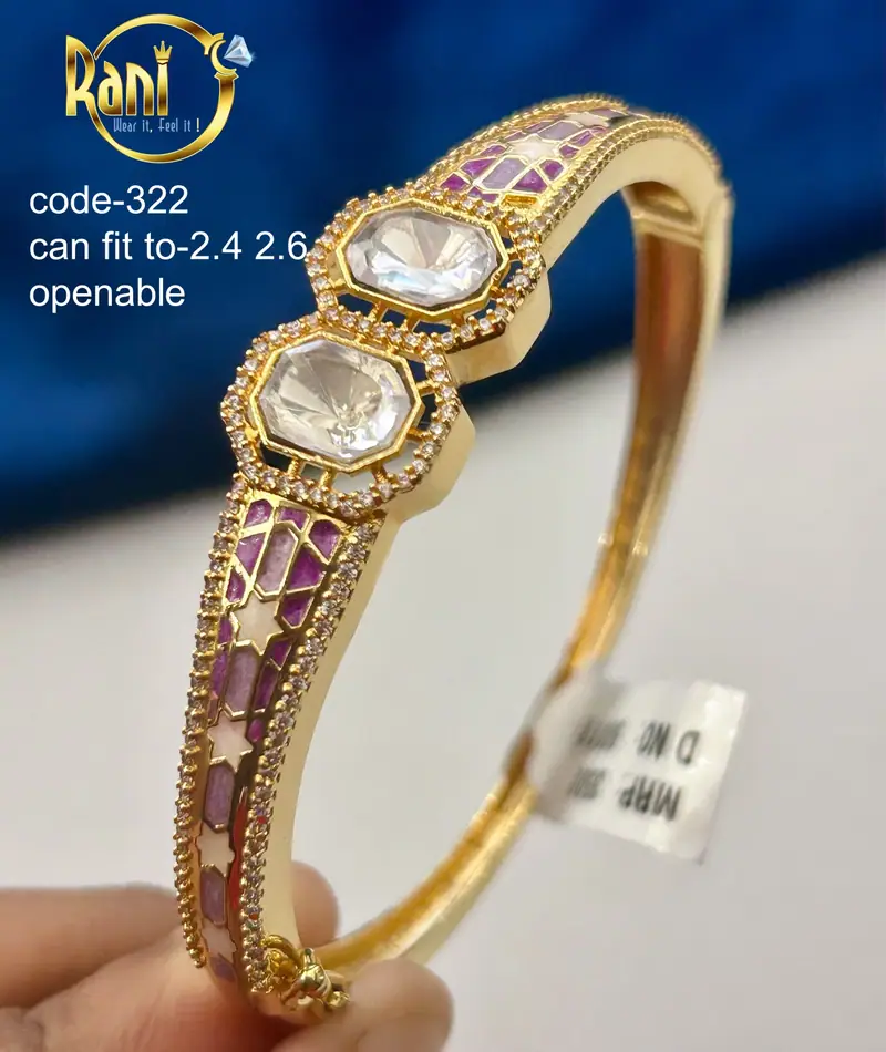 Meenakari Inlay Polki Openable Kada — Ruby Pink