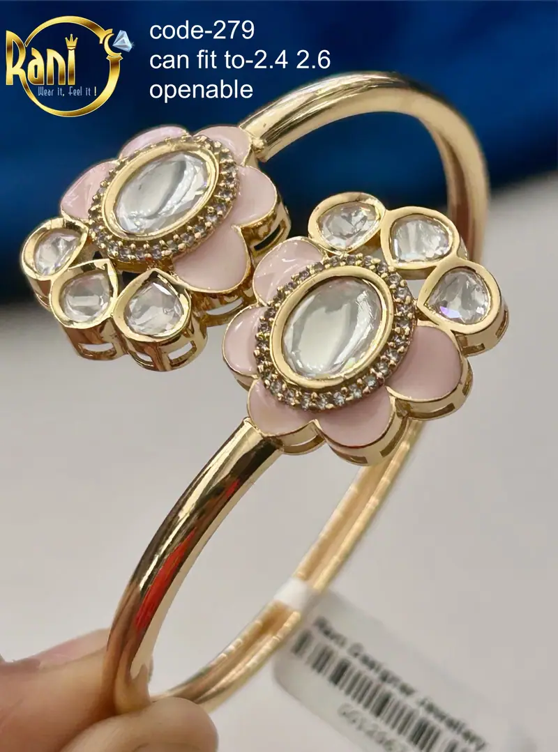 Meenakari Floral Openable Kada — Blush Pink