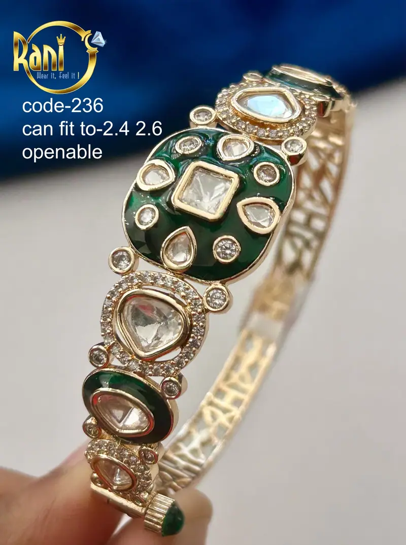 Meenakari Polki Openable Kada — Emerald Green