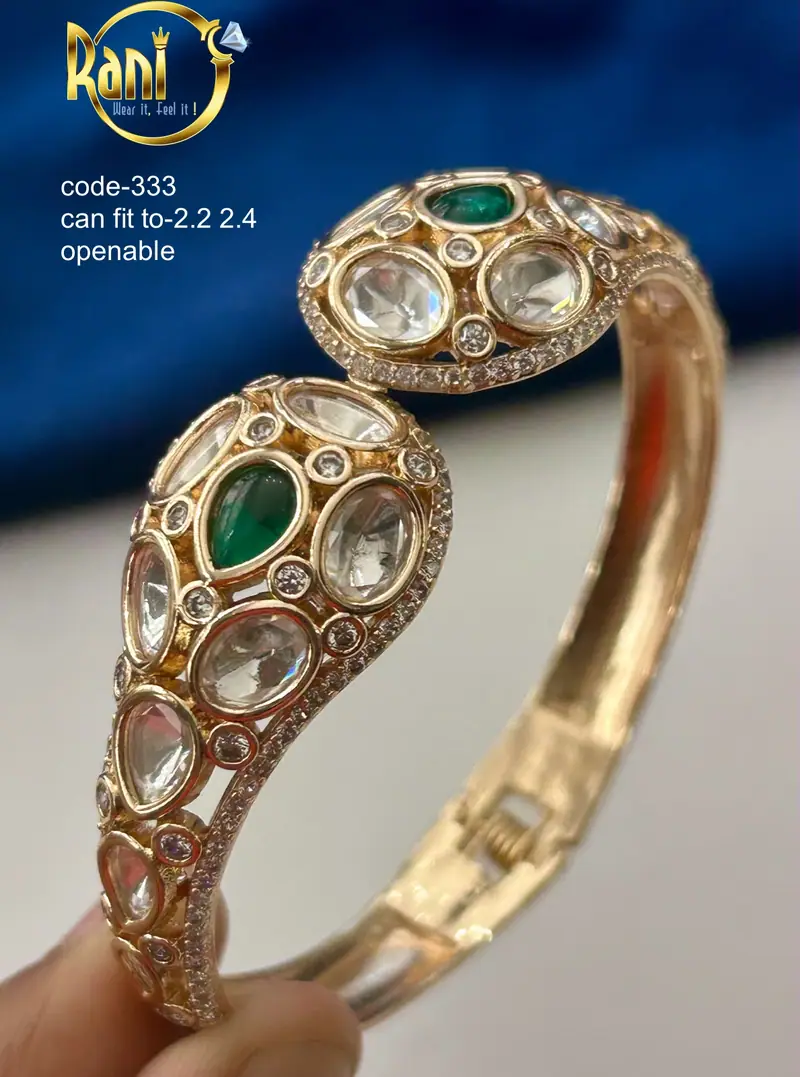 Emerald Polki Openable Kada — Green