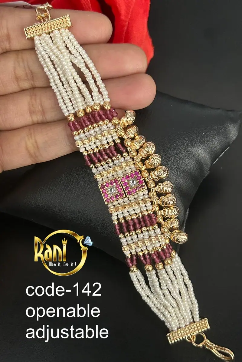 Antique Pearl Strand Adjustable Bracelet — Maroon