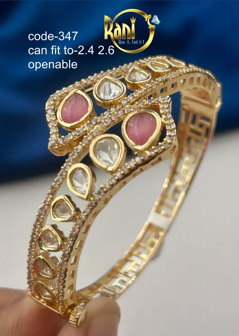 Polki Pear Openable Kada — Blush Pink