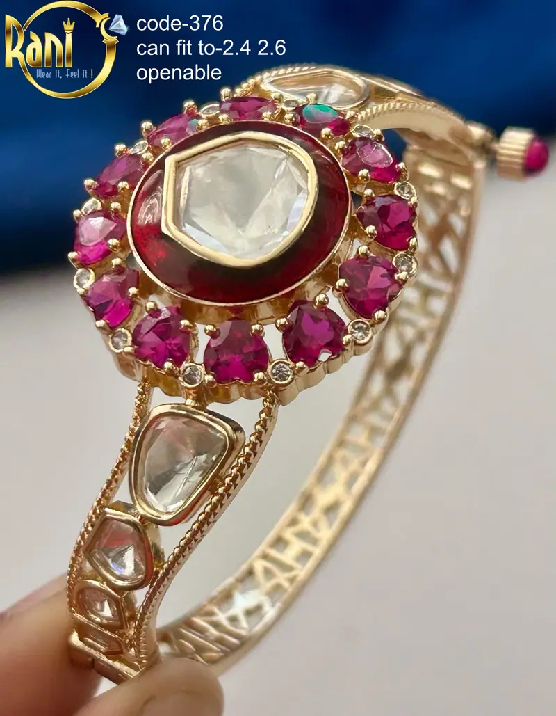 Ruby Halo Polki Openable Kada — Pink