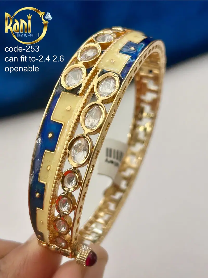 Enamel Band Polki Openable Kada — Royal Blue