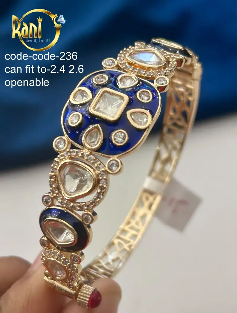 Navy Meenakari Polki Kada — Blue