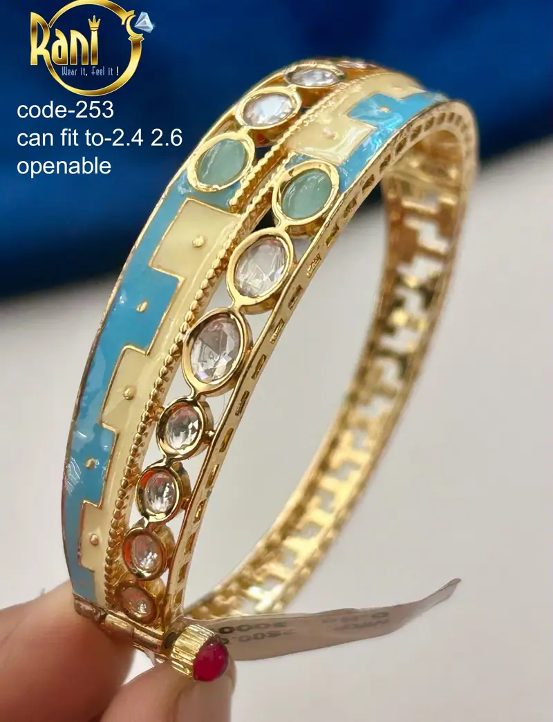Enamel Band Polki Openable Kada — Turquoise