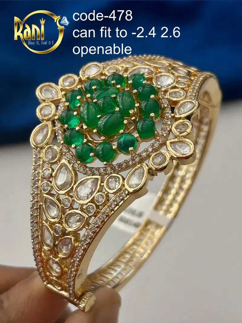 Emerald Cluster Polki Openable Kada — Emerald Green