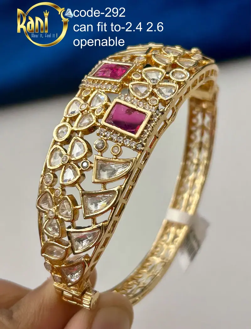 Kundan Panel Polki Openable Kada — Ruby Pink