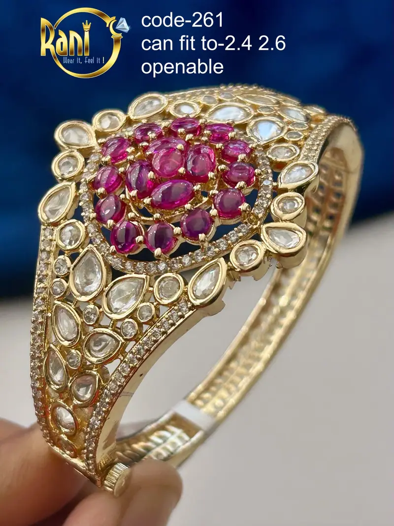 Stone Cluster Polki Kada — Ruby Pink