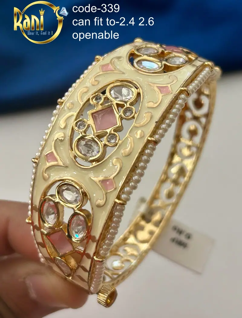 Ivory Meenakari Polki Kada — White